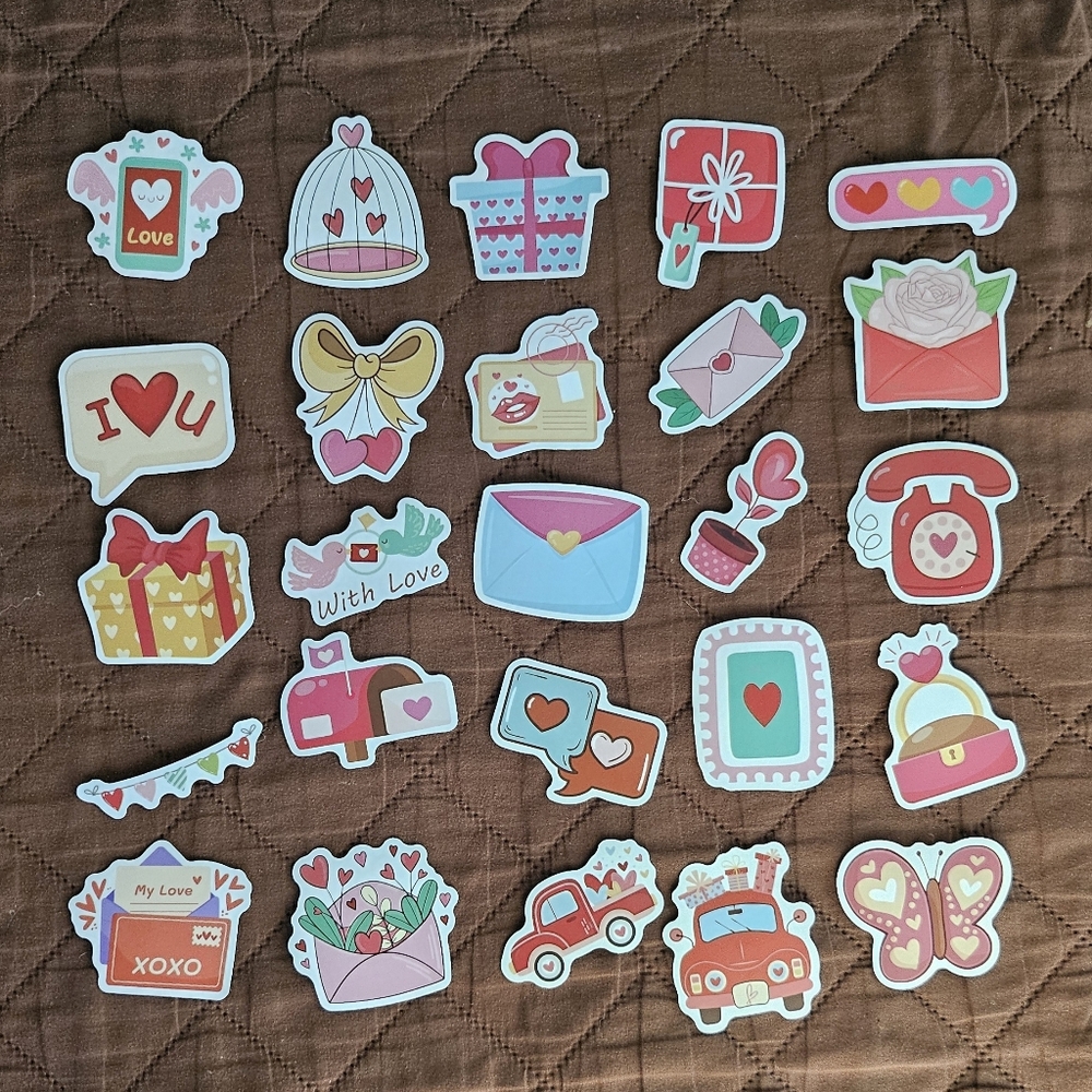 Love letter themed stickers, love themed stickers,  25pc,  Journaling, stationar